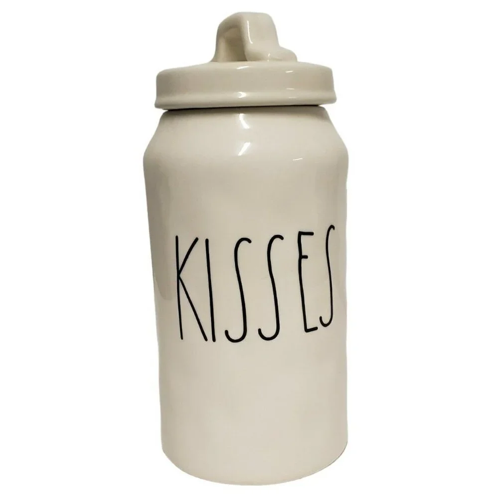 Rae Dunn KISSES Canister Valentine’s Farmhouse tall 10 inch
